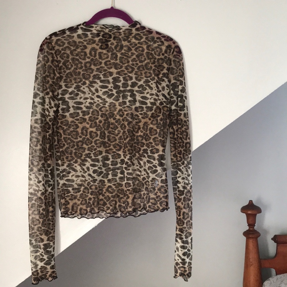 Leopard Print Translucent Blouse, Size L
